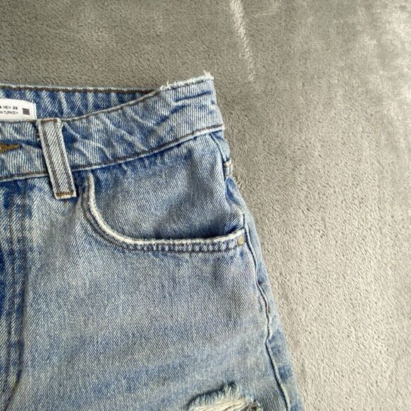 Zara Jeans Shorts Womens 4 Blue Denim Light Wash Distressed Cut‎ Off Festival - Picture 9 of 14
